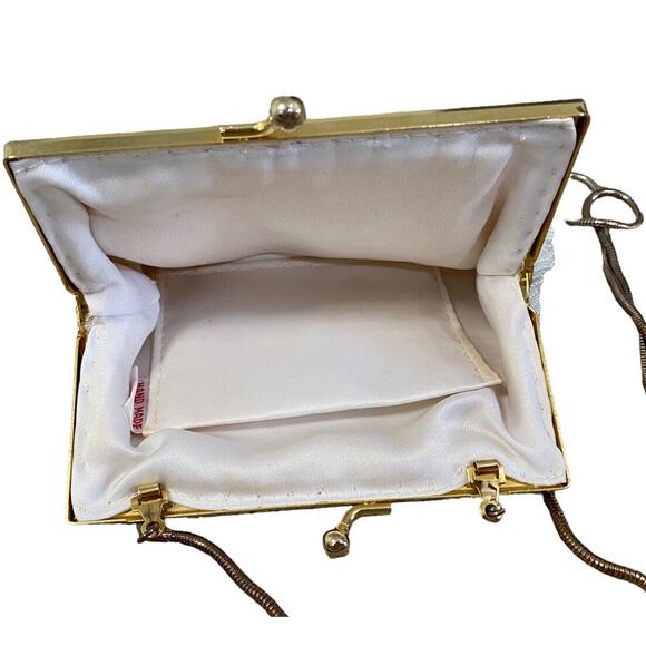 Antique Vintage 1950s Pearl Beaded Seashell Fancy Gold Chain Clutch Purse - Picture 9 of 11